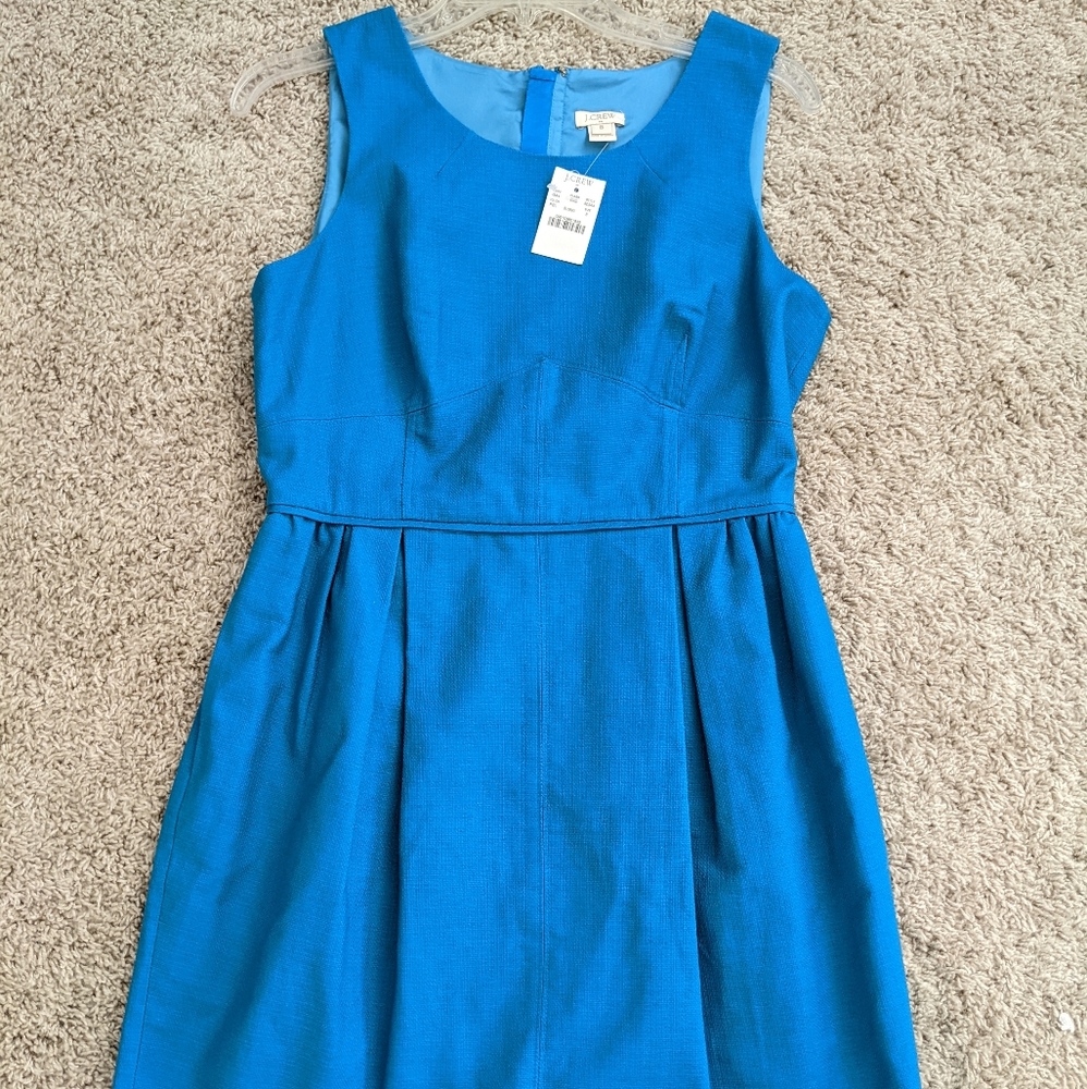 J.Crew Bright Blue Sleeveless Pleated Cotton Shift Dress NWT 8